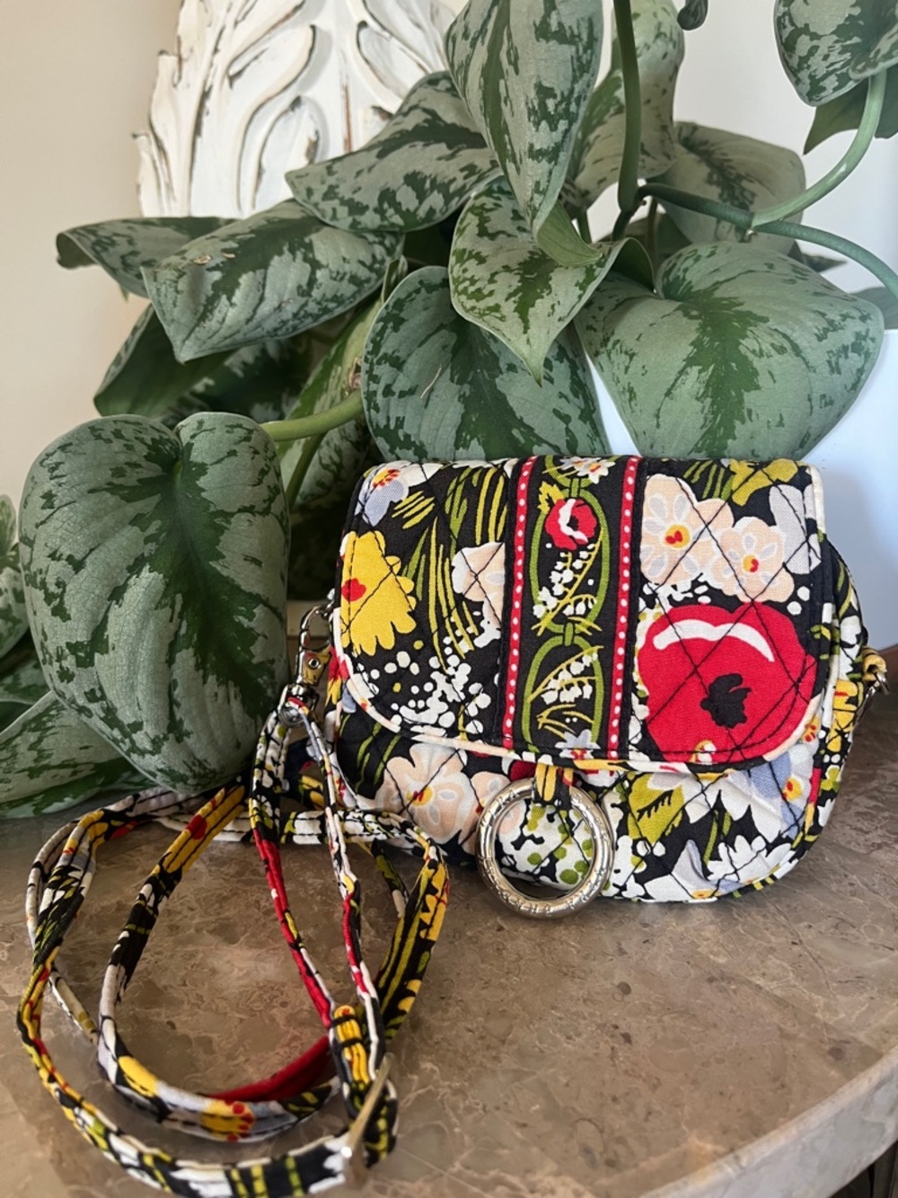 Vera Bradley Poppy Fields Red Black Yellow  Floral Quilted Crossbody
